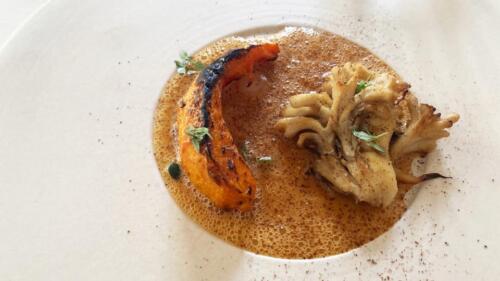 PUMPKIN bisque - Smoked Maitake mushroom from